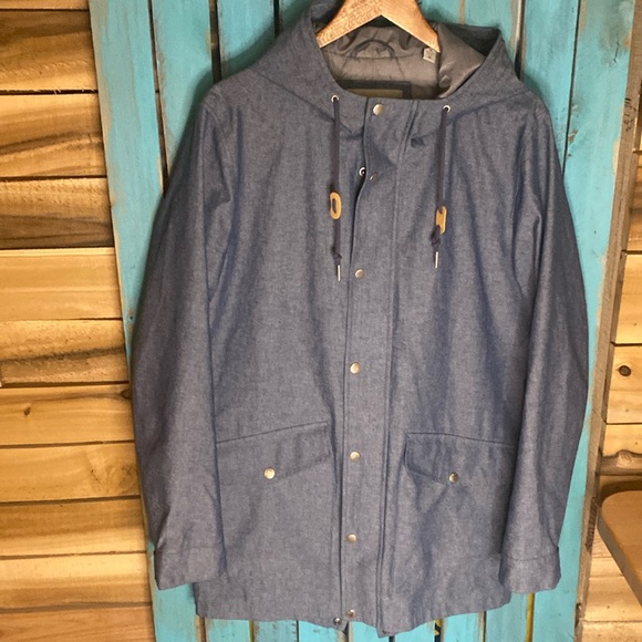 Levi’s denim raincoat hooded blue denim size medium full zip with snaps - Picture 1 of 11